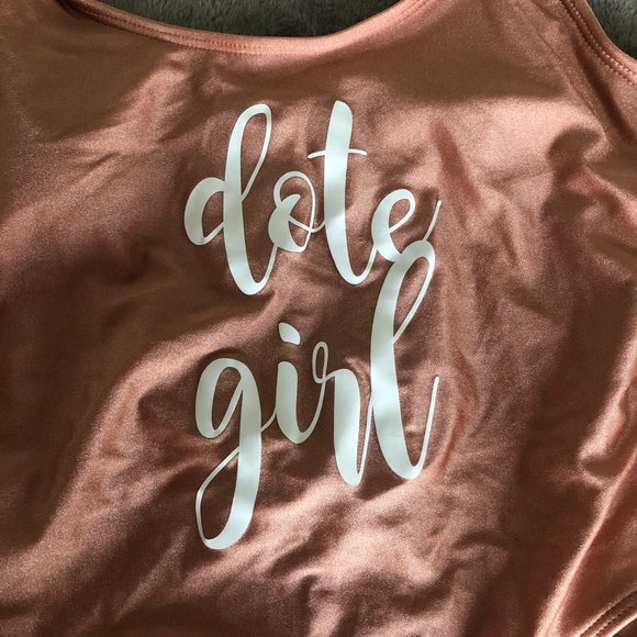 Rose gold w/ white lettering one piece swimsuit - Picture 3 of 6